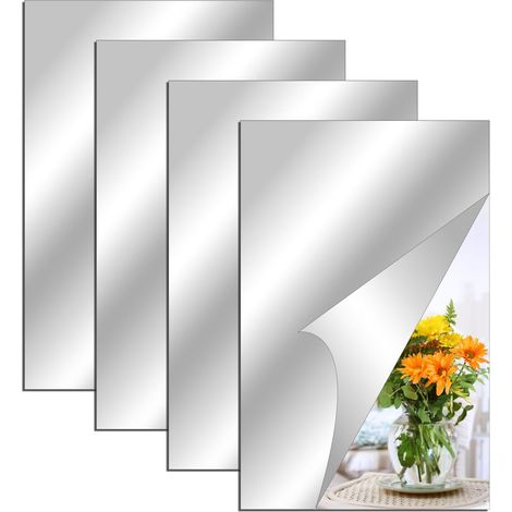4 Pièces Miroir Adhesif Mural, 20cm×30cm Acrylique Miroirs Adhesif Mural, Flexible Miroirs Muraux Miroir à Coller pour Salle per Chambre à Coucher