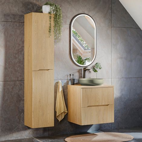 Conjunto mueble lavabo individual 60cm y columna Isaline Madera (1/4)