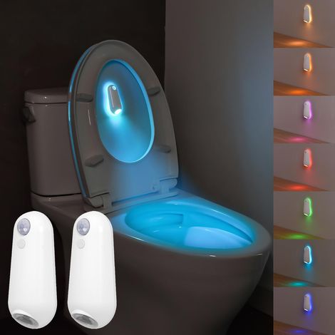 Lot de 2 lampes de toilette à détecteur de mouvement, 8 couleurs changeantes, rechargeable, veilleuse LED avec projection d'étoiles, veilleuse pour salle de bain, cadeau amusant pour femmes, hommes (1/5)