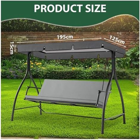 Toit de Balancelle, 195 x 125 x 15cm Toile de Rechange pour Balancelle de Jardin, Imperméable Bâche de Toit pour Balancelle, Anti-UV Toit Pare-Soleil 420D Oxford, 2 et 3 Places, Coupe-Vent (1/5)