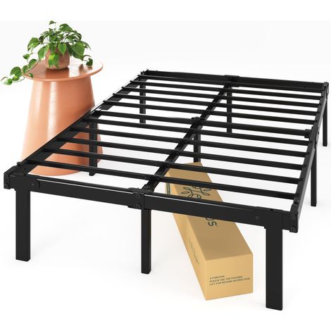 Zinus Caleb Rete Matrimoniale 160x190 cm - Struttura Letto con Doghe in Metallo Incluse - Altezza 36 cm con Spazio Sottostante - Facile da Montare - Nero (1/5)