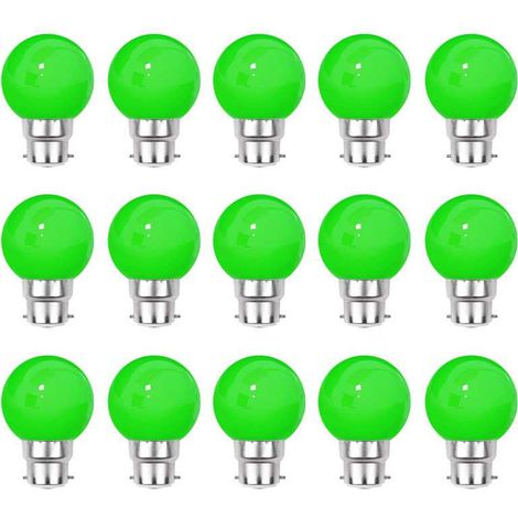 Lot de 15 ampoules LED Vertes B22 Incassables - Guirlandes guinguette - Culot baïonnette