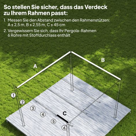 Toit de rechange pour pergola 3x3 m, escamotable, avec orifices d'évacuation d'eau, imperméable, en polyester, 250 x 255 cm, blanc cassé (1/4)
