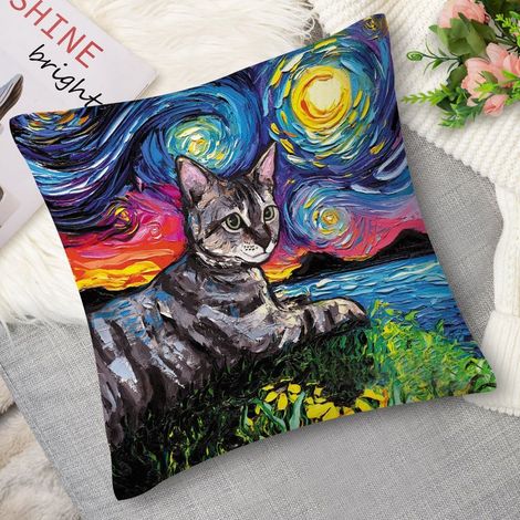 Kissenbezug mit Katzen- und Fischmotiv (1/5)