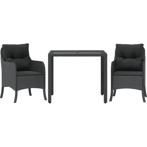 Maison Exclusive - 3-tlg. Garten-Essgruppe mit Kissen Schwarz Pol