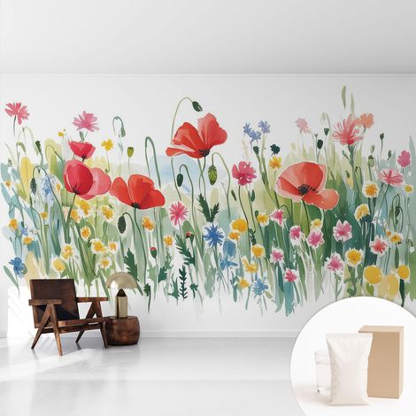 Tapete Vliestapete mit Kleber modern Wohnzimmer - Wanddeko Schlafzimmer - Tapete mit Motiv Sommerwiese 416x254 cm (1/5)
