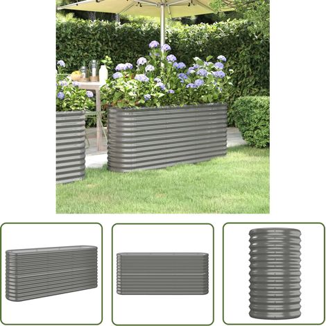 The Living Store Lit surélevé de jardin Acier enduit de poudre 152x40x68 cm gris - Jardinière Surélevée - Bac À Fleurs - Pot De Fleurs Extérieur - Décoration Jardin - Balcon (1/5)
