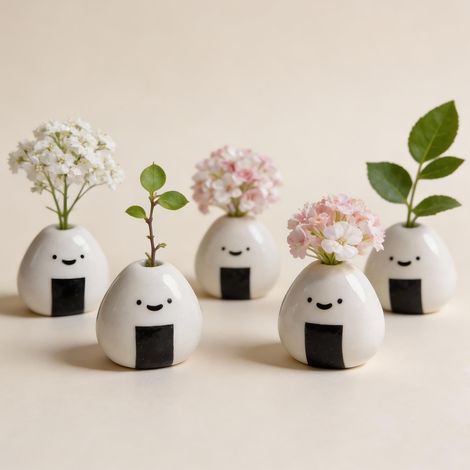 Set mit 5 Mini-Blumenvasen, handgefertigt aus Keramik-Reisbällchen, charmantes und niedliches Design, perfekt für Trockenblumen (1/5)