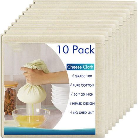 Étamine réutilisable en coton - - Lot de 10 - 50x50 cm - Ourlée - Coton 100% écru - Qualité 100 - Facile à nettoyer (1/4)