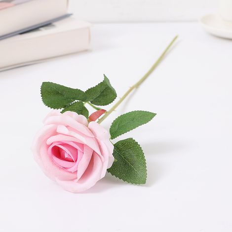 12 roses artificielles, fausses fleurs en flanelle, fleurs à tige longue unique avec boutons de rose pour décoration de mariage, maison, jardin, fête d'anniversaire (rose)
