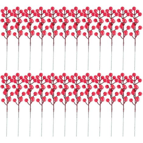 Lot de 24 branches de houx de 20 cm (7,9 pouces) avec baies de Noël pour sapin de Noël (1/5)