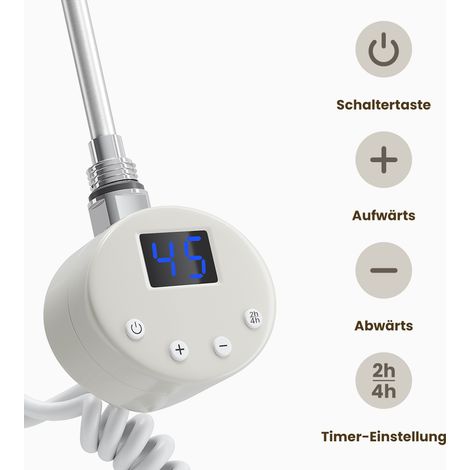 SONNI Heizstab Heizpatrone für Handtuchheizkörper 1000W mit Thermostat und LCD Bildschirm Heizstäbe aus rostfreiem Stahl Weiße Heizkörper-Heizelemente für Badheizkörper (1/5)