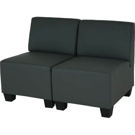 Modular 2-Sitzer Sofa Couch Moncalieri, Kunstleder dunkelgrau, ohne Armlehnen