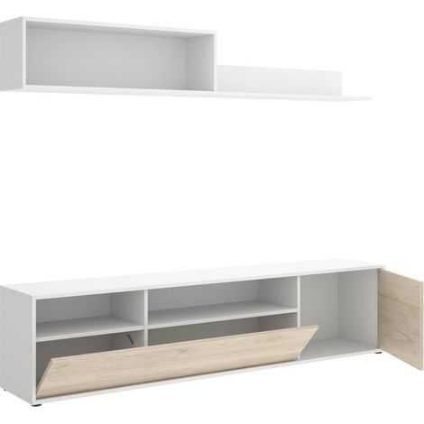 Dmora - Parete attrezzata Gabberi, Composizione soggiorno, Mobile salotto multiuso, Armadio porta TV, 180x35 h44 cm, Bianco e Rovere (1/4)