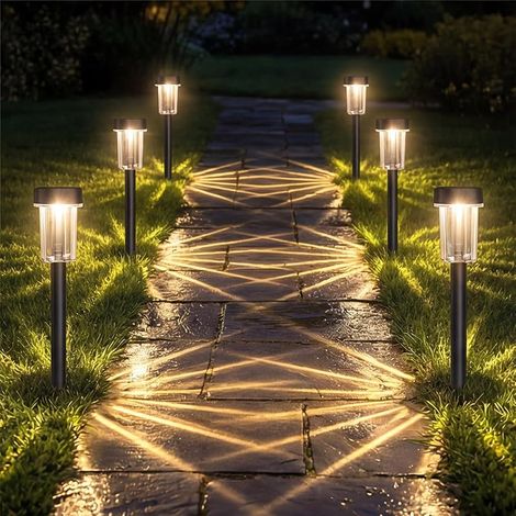 Lot de 6 lampes solaires LED pour jardin, éclairage blanc chaud, étanchéité IP65. Idéales pour jardin, pelouse, terrasse, cour, allées et chemins (1/5)