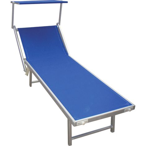 Lettino Prendisole da Giardino in Alluminio con Tettuccio Morel Blu