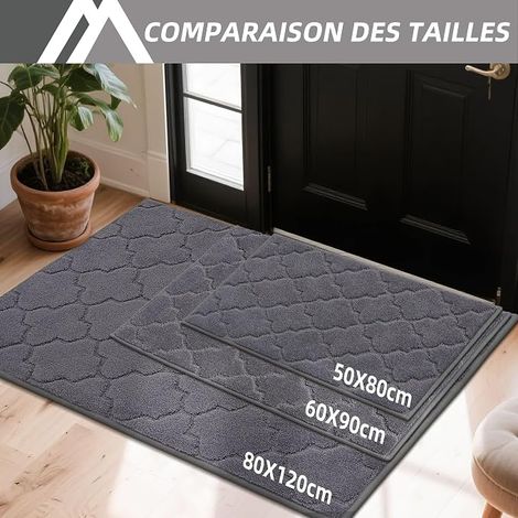Paillasson Interieur Entree Antidérapant, 50 x 80 cm Tapis Entree, d'Entrée Intérieur Absorbant, Lavable Machine, Anti-Salissures, Gris Foncé (1/4)