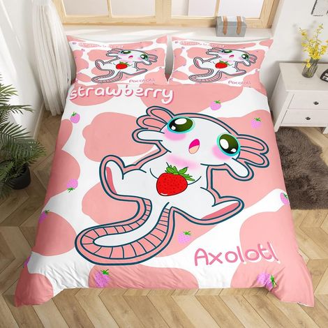 Mignon Axolotl Housse de Couette Vache Parure de Lit 220x240cm Dessin animé Salamander Sets de Housse de Couette Microfibre Reptile Animaux Parure Housse de Couette - 220 x 240 cm (1/5)