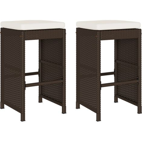 Tabourets de bar jardin,Repose-pied coussins lot de 2 marron résine tressée CFW36536 (1/5)