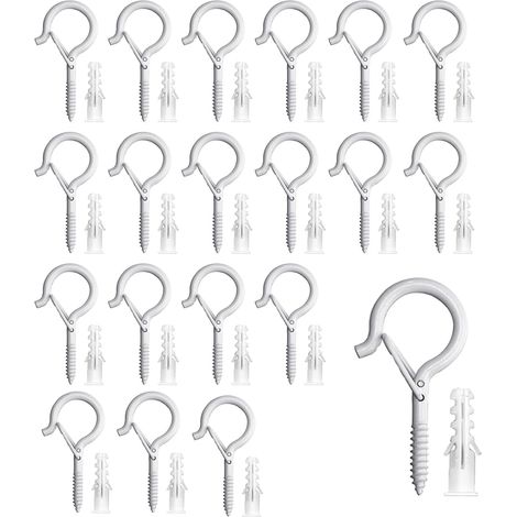 20 x Haken zum Aufhängen, Haken Aufhänger Weiß Schraubhaken, Haken Outdoor Q Form Haken mit Sicherheitsschnalle, Winddichte Schraubhaken für Outdoor Hängen (1/5)