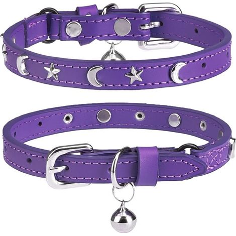 Beyamis Collier pour chat violet à boucle de sécurité et rivet étoile et lune (1/5)