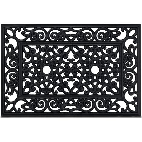 Zerbino rettangolare antiscivolo decorativo 75 x 45 cm per interni esterni stile accogliente in gomma nera 130010995