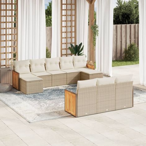 Juego de sofás jardín con cojines beige 10 pzas ratán sintético vidaXL (1/3)