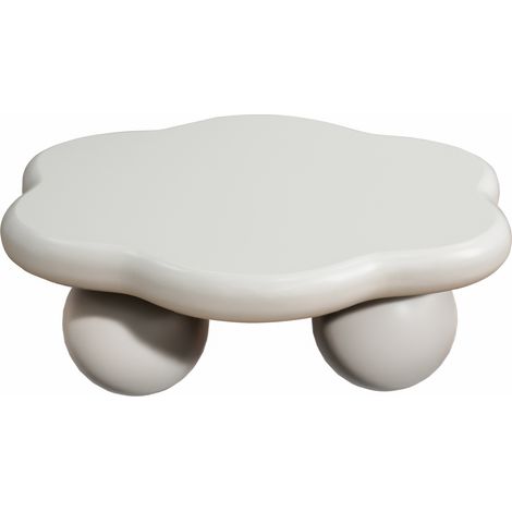 Table basse nuage crème 80 cm, design pétale moderne avec pieds sphériques, compacte pour petit salon, chambre ou coin jeu, montage rapide, CHICFURN (1/5)