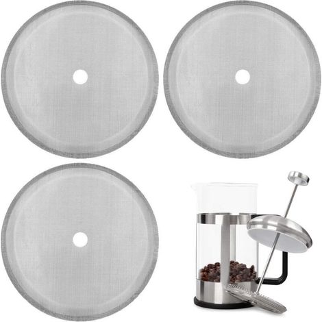 Paquet de 3 filtres à tamis de rechange pour presse française, filtres à mailles réutilisables en acier inoxydable pour cafetières à pression françaises universs de 1000 ml / 34 oz / 8 tasses (1/4)