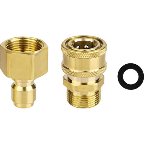 2 Stück Hochdruckreiniger-Adapter M22-15 mm auf 1/4 Zoll, Messing-Schnellkupplungs- und -trennkupplungsset für 5000 PSI Hochdruckreiniger-Schlauchpumpe (1/5)