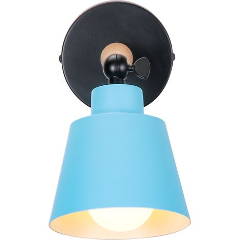 Aplique De Pared Minimalista, Lámpara De Pared De Madera Moderna Azul Nórdica Apliques De Pared Retro Para Dormitorio, Pasillo, E27
