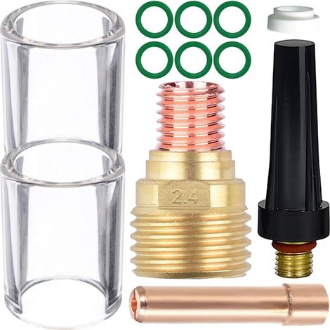 Coupelle en Verre 10 Corps de Pince (2,4 mm, 3/32") pour TIG DB SR WP-9 20 25 Torche de soudage Milieu Coupelle arrière Lentille de gaz Pièces de Rechange Consommables Kit d'accessoires (1/5)