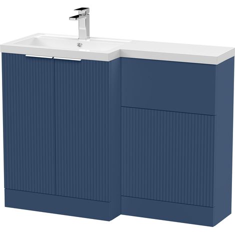 Tixall Contemporary Floor Standing 2 Door Vanity WC Combination Unit with Polymarble Basin, Left Hand, 1100mm, Blue (1/4)