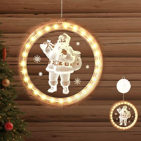 Lumières suspension de Noël décoratives, pour fenêtres 3D blanc chaud, décorations lumineuses de Noël à LED à piles, lumières de Noël (Père Noël) (1/4)