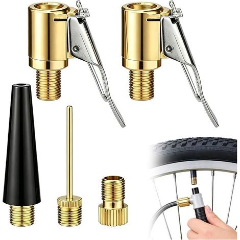 Valve pneu voiture, connecteur de valve de pompe à air en laiton avec clip, adaptateur valve velo, kit d'outils de pression d'air pour pneus de vélo et de voiture