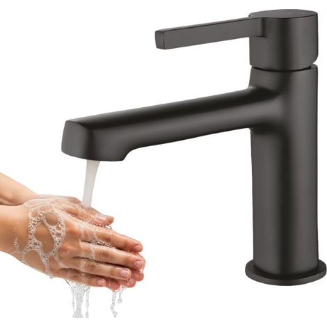 Rubinetto per lavabo da terra ALITA Laveo BVA722D nero con tappo (1/5)