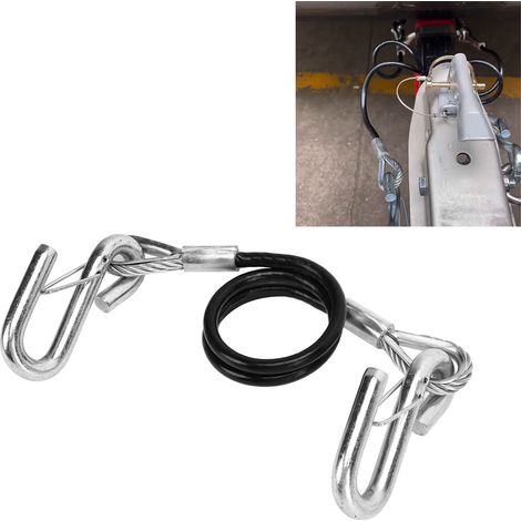(Vidéo disponible) Câble de sécurité pour remorque, corde de sécurité antidérapante à ressort, crochet en S, capacité de 3500 lb, longueur de 27,6 po, convient aux remorques, caravanes et remorques. (1/5)