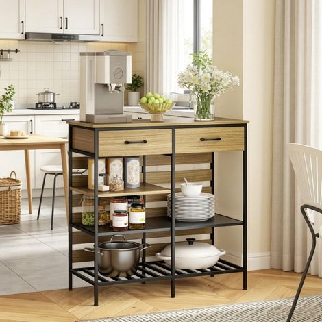 Credenza cucina 90 x 40 x 91 cm con 2 cassetti, truciolato e acciaio nero - CHICFURN (1/5)