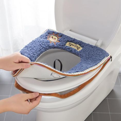 Set di 2 cuscini per WC morbidi e caldi, lavabili, con anello per appenderli (1/4)