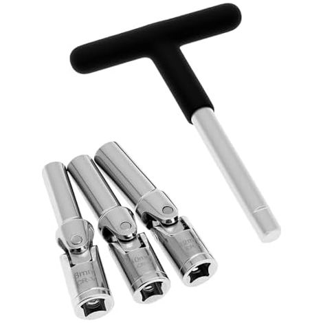Lot de 4 clés à bougie d'allumage voiture avec poignée en T pour préchauffage ultra robuste et précise 8/10/12 mm Jeu tronçonneuse UTILISATION FACILE Glow Plug Socket Set with - (1/5)
