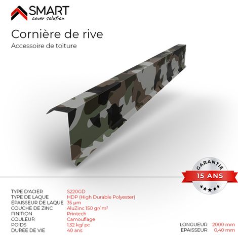Cornière de rive - bac acier - tôle de couverture - Toiture -  H12 Coloris Camouflage Printech L=2m (1/2)