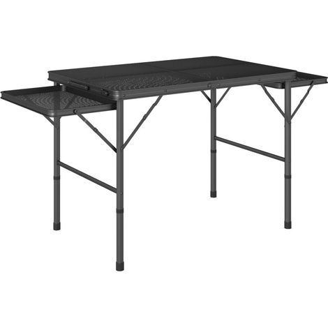 Table de camping pliante avec 2 étagères latérales, hauteur réglable pour camping, pique-nique, barbecue, noir