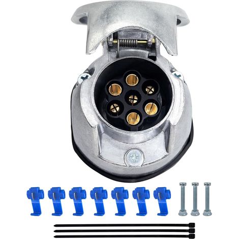 Prise Remorque 7 Broches Métal, Connecteur Caravane 7 Pin Femelle avec Joints - Aluminium, 12 V 24 V Universel, Étanche (1/5)