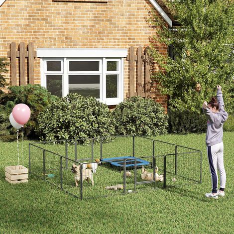 PawHut Luxe parc enclos modulable acier époxy porte verrouillable pour chiens, lapins, rongeurs, petits animaux, intérieur et extérieur 80 x 60 cm gris