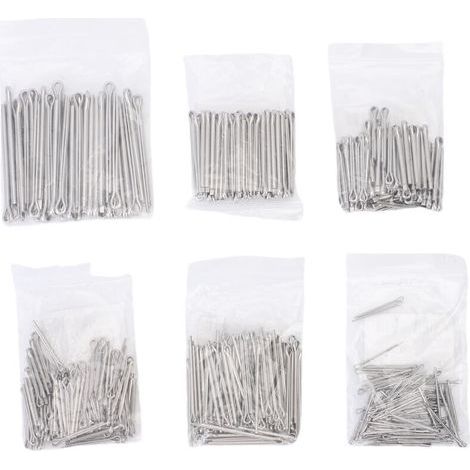 Kit de 410 goupilles fendues assorties, 6 tailles différentes, en acier au carbone zingué, pour l'automobile, les essieux, les attelages de remorque et les tracteurs. (1/5)