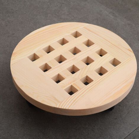 Plateau de pot de fleur rond en bois de couleur bois de 30 cm de diamètre, support de fleur mobile avec base de pot de fleur à roulettes, 2 pièces (1/5)