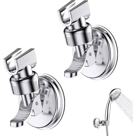 2 Pièces Support Douchette Ventouse, Support de Douche à Rotation 360 °, Support de pomme de douche réglable amovible, Convient pour la salle de bain de l'hôtel, pas besoin de percer (Argent) (1/5)
