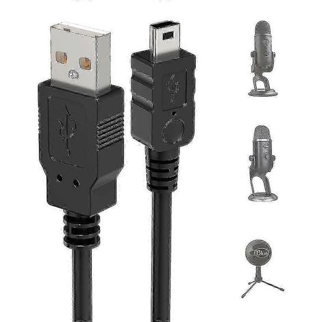 Câble USB de 2 mètres compatible avec les microphones Blue Yeti câble de transfert de données et d’alimentation USB-A vers Mini USB compatible avec Blue Snowball iCE. (1/5)