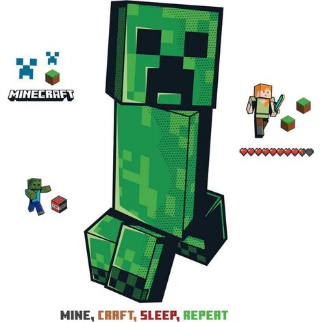 Stickers repositionnables - Minecraft - Creeper - Mine - Craft - Sleep - Repeat