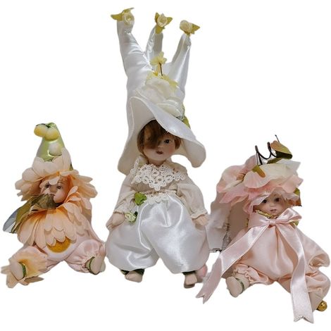 bambola di porcellana-set da 3 statue per collezione-bambina fiori natura vestito in tulle raso rosa bianco made in italy (1/5)